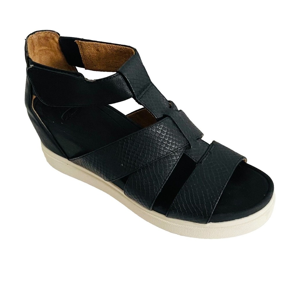 DR. SCHOLLS Women's Leather Platform Chunky Sandals Comfort‎ Sz 8 M Black White